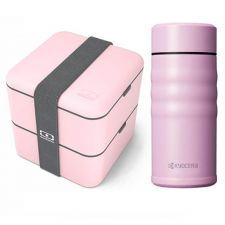 Zestaw różowy: Lunchbox Monbento Square + kubek termiczny Kyocera Twist Top 350 ml