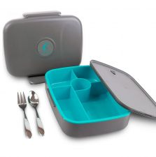 Lunchbox z 5 przegródkami i sztućcami w zestawie - Eseasons 5 Blue grey 1,3 litra