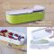 Dwupoziomowy szczelny lunchbox z 4 przegródkami i sztućcami w zestawie - Green White 1,2 litra