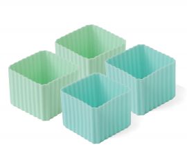 Zestaw 4 kwadratowych silikonowych pojemniczków do lunchboxów - niebiesko-turkusowe (Pastell)