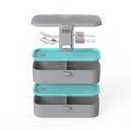 Dwupoziomowy lunchbox z 4 przegródkami i sztućcami w zestawie - Eseasons Dark Grey Blue 1,2 l