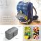 Dwupoziomowy lunchbox z 4 przegródkami i sztućcami w zestawie - Eseasons Dark Grey Blue 1,2 l