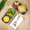 Dwupoziomowy lunchbox z 4 przegródkami i sztućcami w zestawie - Eseasons Dark Grey Blue 1,2 l