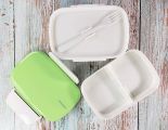 Dwupoziomowy, japoński lunchbox o pojemności 1,3 litra - widelec i przegródka w zestawie - Green