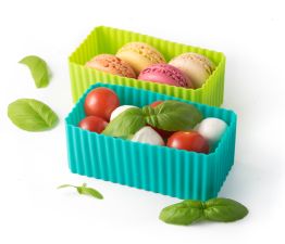Zestaw 2 prostokątnych silikonowych pojemniczków do lunchboxów - Petrol/Apfel