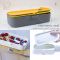 Dwupoziomowy lunchbox z 4 przegródkami i sztućcami w zestawie - Eseasons Dark Grey Orange 1,2 l