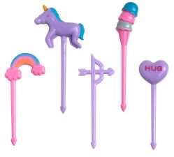 Ozdobne widelczyki, pikery - Jednozożec i tęcza 5 szt