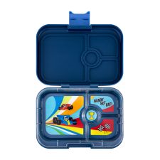 Lunchbox dla dzieci z 4 przegródkami - Yumbox Panino Monte Carlo Blue Race Cars