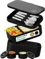 Umami - szczelny bento lunch box XXL 2 l czarny + sztućce, przegródki i pojemniczki w zestawie