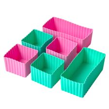 Zestaw 6 prostokątnych i kwadratowych silikonowych pojemniczków do lunchboxów - Yumbox Pink/Aqua