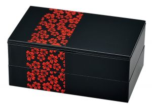 Japoński Bento Box Red Flowers czarno-czerwony