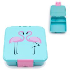 Duży lunchbox, pojemnik na żywność dla dzieci z 3 przegródkami - Flamingo