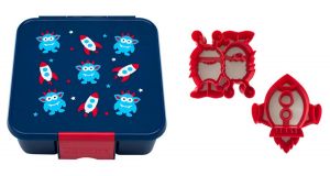 Zestaw Kosmiczny - szczelny lunchbox z 3 przegródkami + wykrawacze do chleba