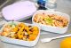 Dwupoziomowy, japoński lunchbox o pojemności 1,3 litra w kolorze pomarańczowym - z widelcem i przegródką