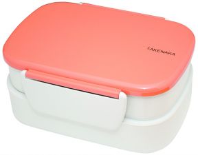 Dwupoziomowy, japoński lunchbox o pojemności 1,3 litra w kolorze pomarańczowym - z widelcem i przegródką