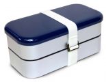 Dwupoziomowy, japoński lunchbox o pojemności 0,9 litra - porcelanowo-granatowy