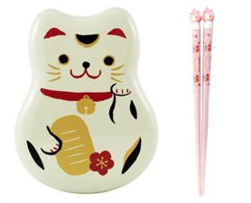 Uroczy zestaw dla niej: Bento box Maneki Neko + różowe pałeczki